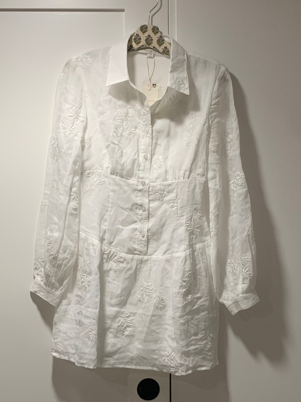 Flat White Waisted Mini Shirt Dress